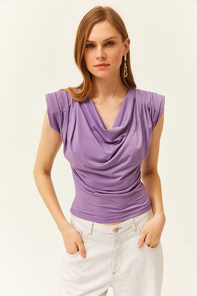 Olalook Γυναικεία λιλά μπλούζα με γιακά Degaje Flowy BLZ-19002217