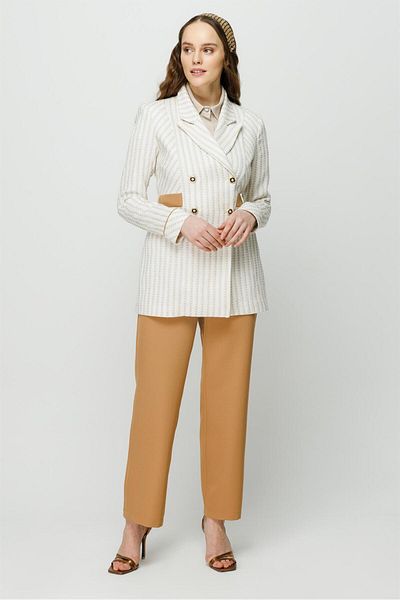 Esswaap Double Breasted Closure Stripe Detailed Trousers Jacket Set Mink