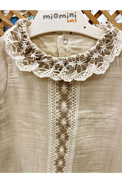 PARK BEBE Baby Girl Muslin Lace Collar Jumpsuit Natural Fabric 100% Cotton