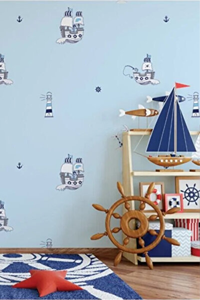 Milky Baby Zümrüt Kids 422-2 Gemi Palmiye Desenli Çocuk Duvar Kağıdı 5,33 M²