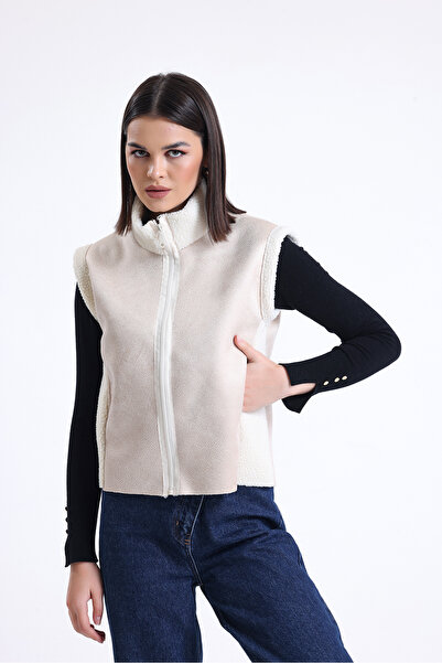 Hebb Club Kadın Fermuarlı, İçi & Yakası Kürklü Yelek