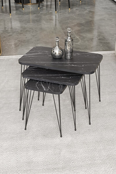 Cosargroup Tel Ayak 3lü Zigon Sehpa Dikdörtgen