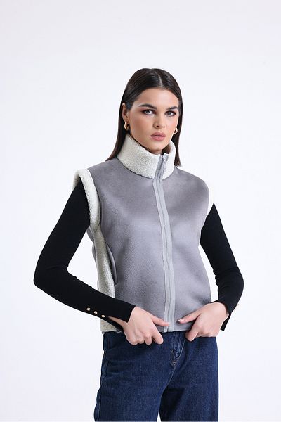 Hebb Club Women's Zippered Vest with Fur Inside and Collar