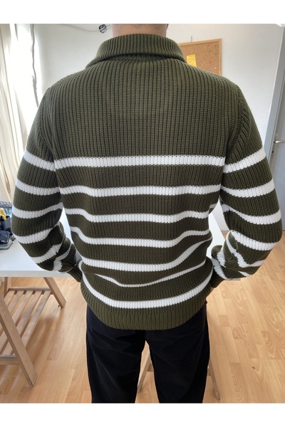 COOL TARZ Khaki-White Men's Regular Zippered Fishing Knitwear Sweater