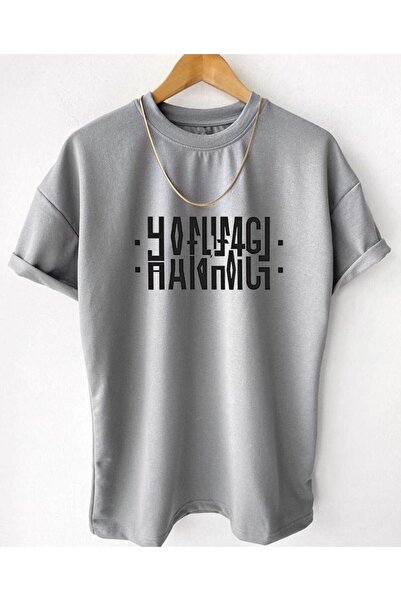 Tarzsokak Μπλουζάκι Unisex Grey Hanımeci με με τύπωμα διπλωμένο λαιμόκοψη