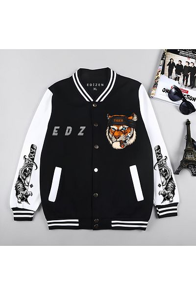 Edizen Tiger Front Printed 2024 Oversize Premium College Jacket 100% βαμβάκι