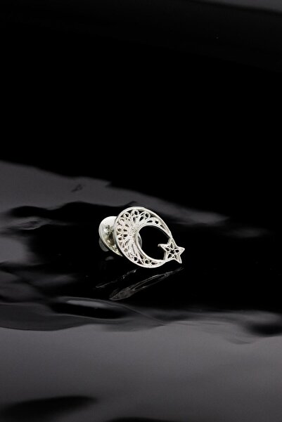 Sahra Gümüş Türk Bayrağı Yakut Taşlı Telkari Gümüş Rozet