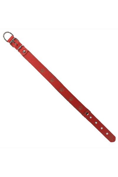 Glipet Paw Pattern Burgundy Colored Leather Soft Textured Dog Collar 3X60 cm