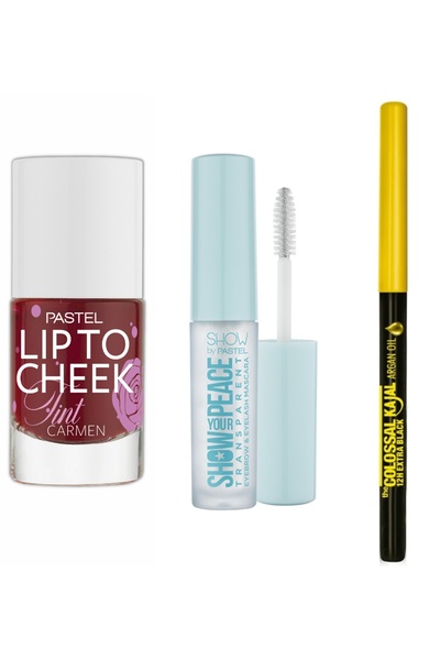 Pastel Lip To Cheek Tint 01 - Carmen + Transparan Kaş Ve Kirpik Maskarası + Maybelline Göz Kalemi