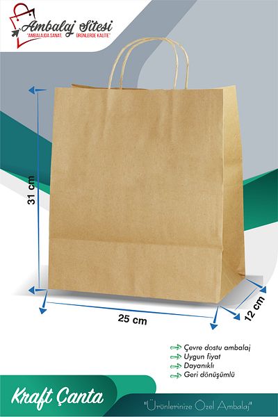ecenplast Kraft Twisted Handle Paper Bag 25 Pieces 25x31x12 cm