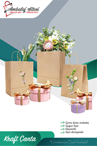 ecenplast Kraft Burgu Saplı Kağıt Çanta 10 Adet 25x31x12 cm