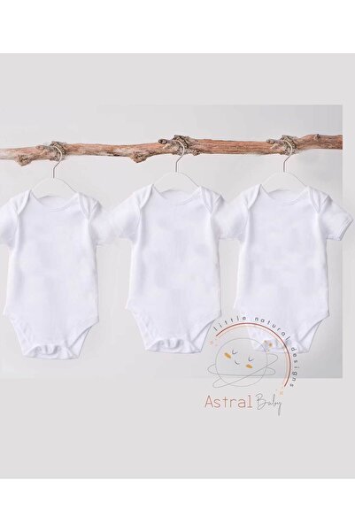 Astral Baby بدلة أطفال قطنية 100% بأكمام قصيرة غير مطبوعة مكونة من 3 قطع