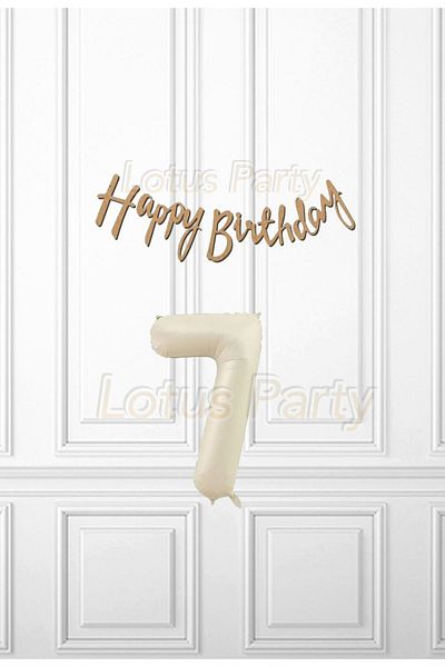 LOTUS PARTY 7 Years Old Kraft Happy Set - Kraft Happy Birthday Banner - Cream Colored Number Balloon