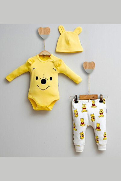 Genel Markalar Winnie Pooh Baskılı Kulak Detaylı  Erkek Bebek 3'lü takım