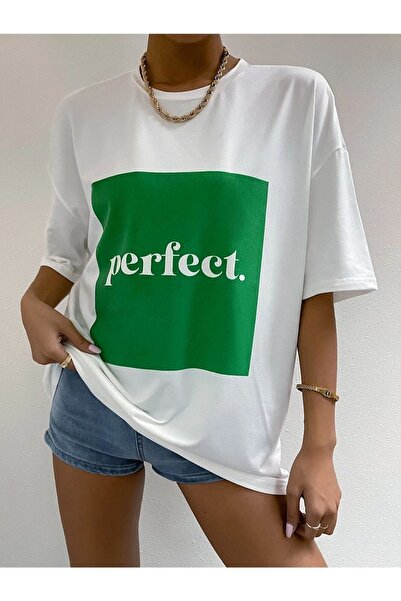 Adrift Γυναικείο μπλουζάκι με λαιμόκοψη σε λευκό πράσινο τέλειο εμπριμέ