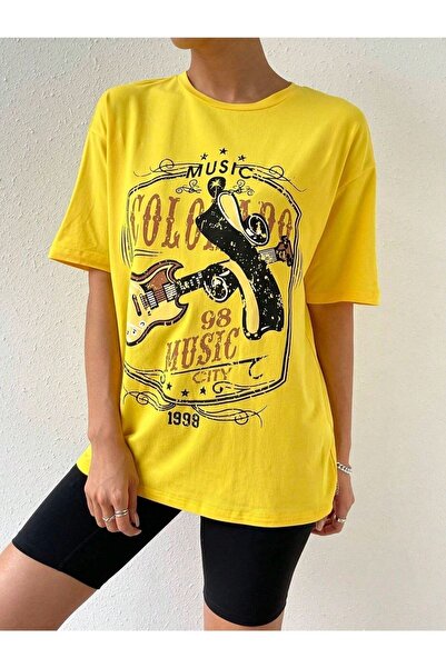Adrift Ženska žuta majica 98 Music City Oversize kroj okrugla kragna