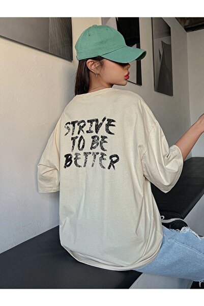 Adrift Ženska bež majica "Strive To Be Better" Štampano Oversize kroj okrugla...