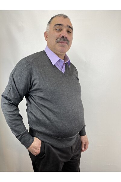 ECALAMODE Erkek Kışlık İnce Triko V Yaka Triko Tüylenmez Baba Kazak