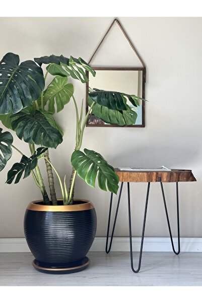 odka 40litre Küre Saksı Tabaklı 37cmx37cmx37cmsiyah Gold