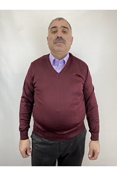 ECALAMODE Erkek Kışlık İnce Triko V Yaka Triko Tüylenmez Baba Kazak