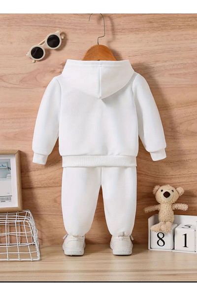 Afternoon Kids Σετ αθλητικής φόρμας Boy's White Hooded Model Bear με στάμπα