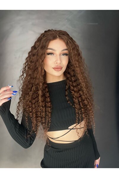 Suzan Peruk Işıltılı Kahve Afro Yıka Çık Gerçek Saç Tül Peruk 56