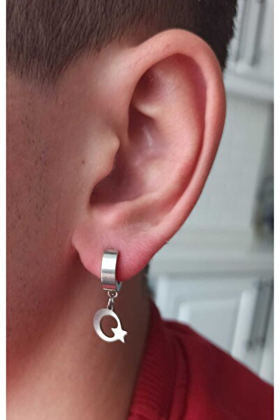 Simge Gümüş Steel Moon Star Earrings