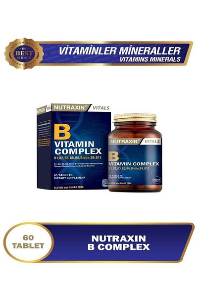 Nutraxin Vitamin B Complex - 60 Capsules Food Supplement ContaininG B1, B2, B3, B5, B6, B12