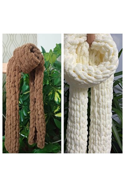 HÜYAGK Eșarfă dublă, tricotată manual, maro crem