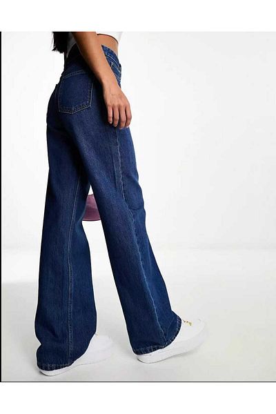geenz manifacture Salaha Navy Blue Power Lycra Super ψηλόμεσο φαρδύ τζιν παντελόνι Palazzo