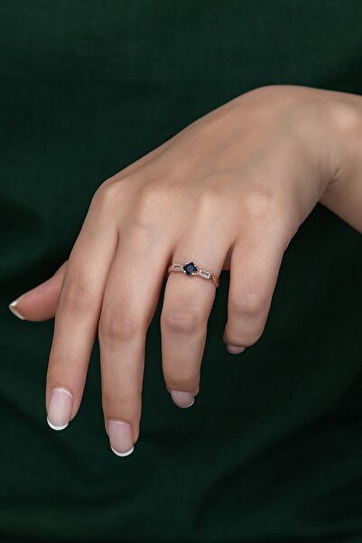 Gümüş Prenses Yüzük. Renkli Taşlı Ayarlanabilir Ölçü. Rose Gold Kaplama 925 Ayar Gümüş