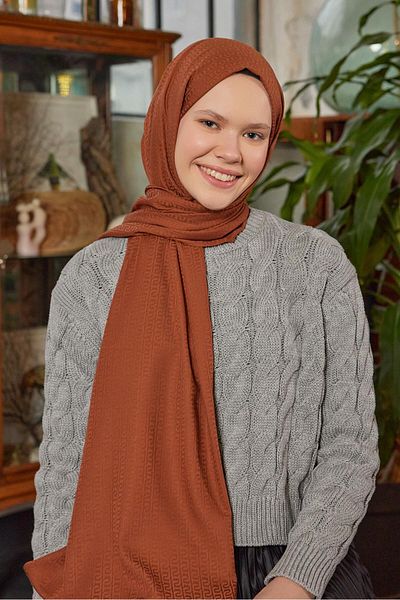 Şalland S Pattern Jacquard Texture Shawl Caramel