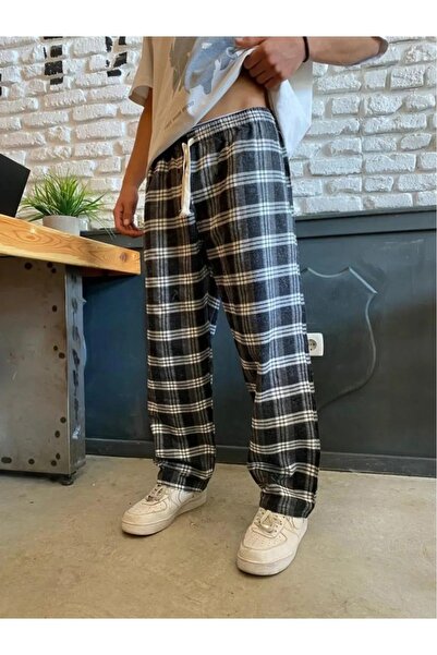 Violon Harajuku Siyah Ekose Kare Desenli Unisex Pijama Eşofman Altı