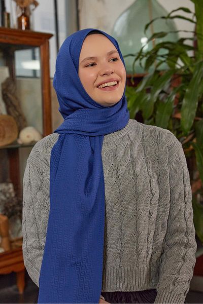 Şalland S Pattern Jacquard Texture Shawl Midnight Blue