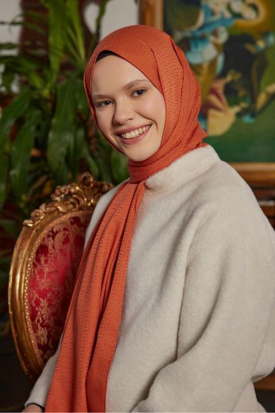 Şalland S Pattern Jacquard Texture Shawl Orange