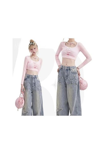 DENOKMODA Y2K RECYCLED BAGGY POCKET STAR JEAN PANTS