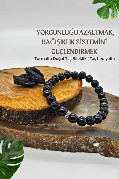 NBS Beautiful Naturel Stones Turmalin ( Taş Hediyeli ) Siyah Unisex Doğal Taş...