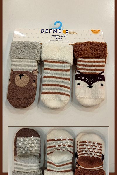 Defne جوارب شتوية للأطفال الرضع مكونة من 3 قطع بنعل سميك غير قابل للانزلاق