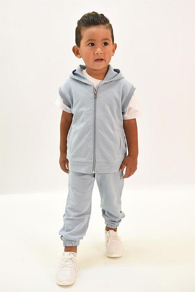 LUESS Children's Zipper Detailed Vest, Top and Bottom Set