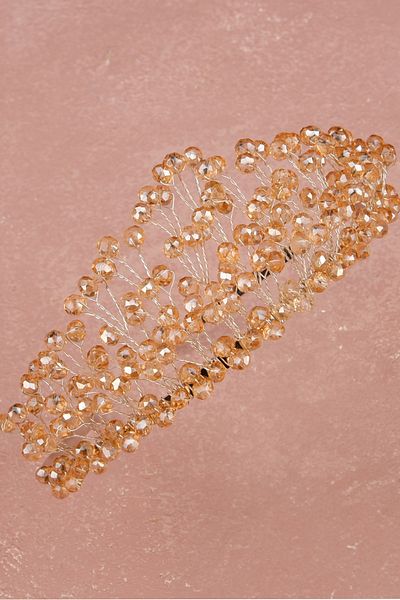 Hayalperest boncuk Coroană de mireasă Henna cu piatră de cristal densă Coroană de nuntă de mireasă Culoare miere