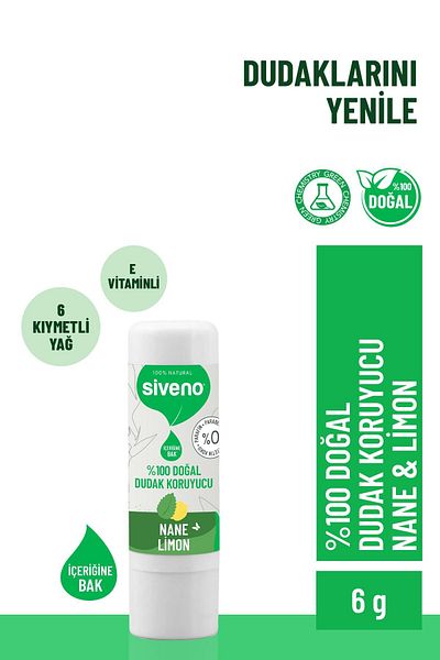 Siveno 100% Natural Lip Protector Mint & Lemon Herbal Lipbalm Cream Moisturizing Brightening Repair 6 G