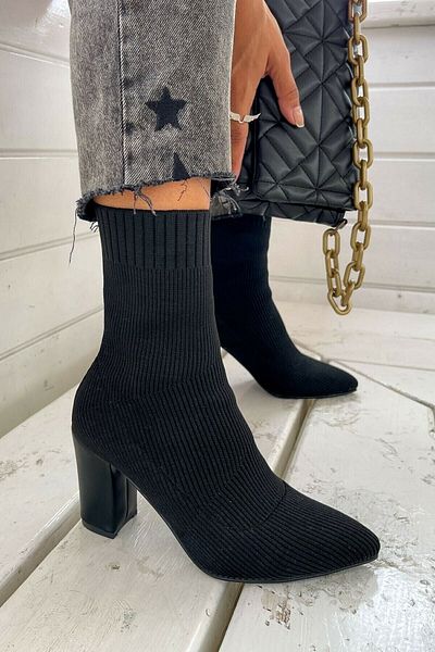 Allyup Ghete de damă Stretch Knitwear - Toc înalt gros, dungi, pantofi cu vârf ascuțit 167