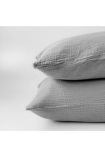 Anne Sesi Multi Muslin 2-Piece Pillowcase 100% Organic Cotton, 50x70 Cm (DOVE GRAY)