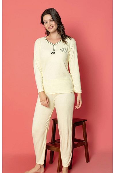 LİLA İÇ GİYİM VISCOSE REPORT LONG SLEEVE WOMEN'S PAJAMA SET