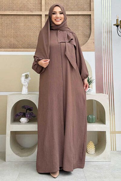 Bym Fashion 3857 Модел Кафява молитвена рокля с шал