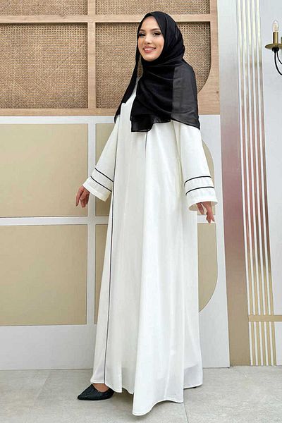 Bym Fashion Full Size Ferace s detailem linky a zipem Bym11 Ecru