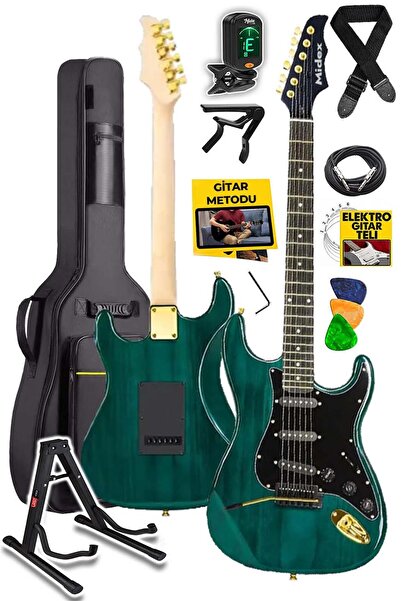Midex Glc-40gr Pro Yeşil Elektro Gitar (stand Gigbag Tuner Askı Pena Kablo Yedek Tel Capo )