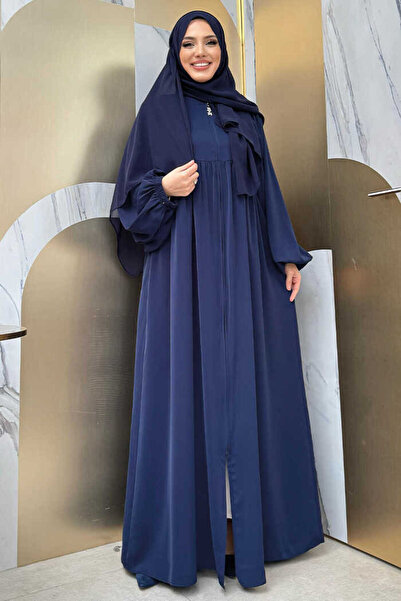 Bym Fashion Kol Büzgü Detay Fermuarlı Salaş Ferace Bym6 Lacivert