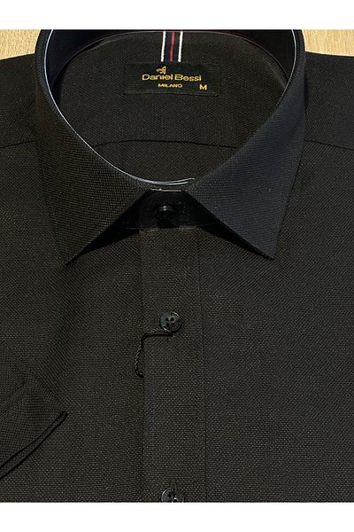 Daniel Bessi Κοντομάνικο Regular Fit Oxford Cotton Black Classic Ανδρικό πουκάμισο με τσέπες