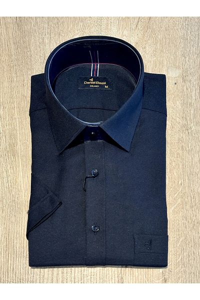 Daniel Bessi Κοντομάνικο Regular Fit Oxford Cotton Black Classic Ανδρικό πουκάμισο με τσέπες